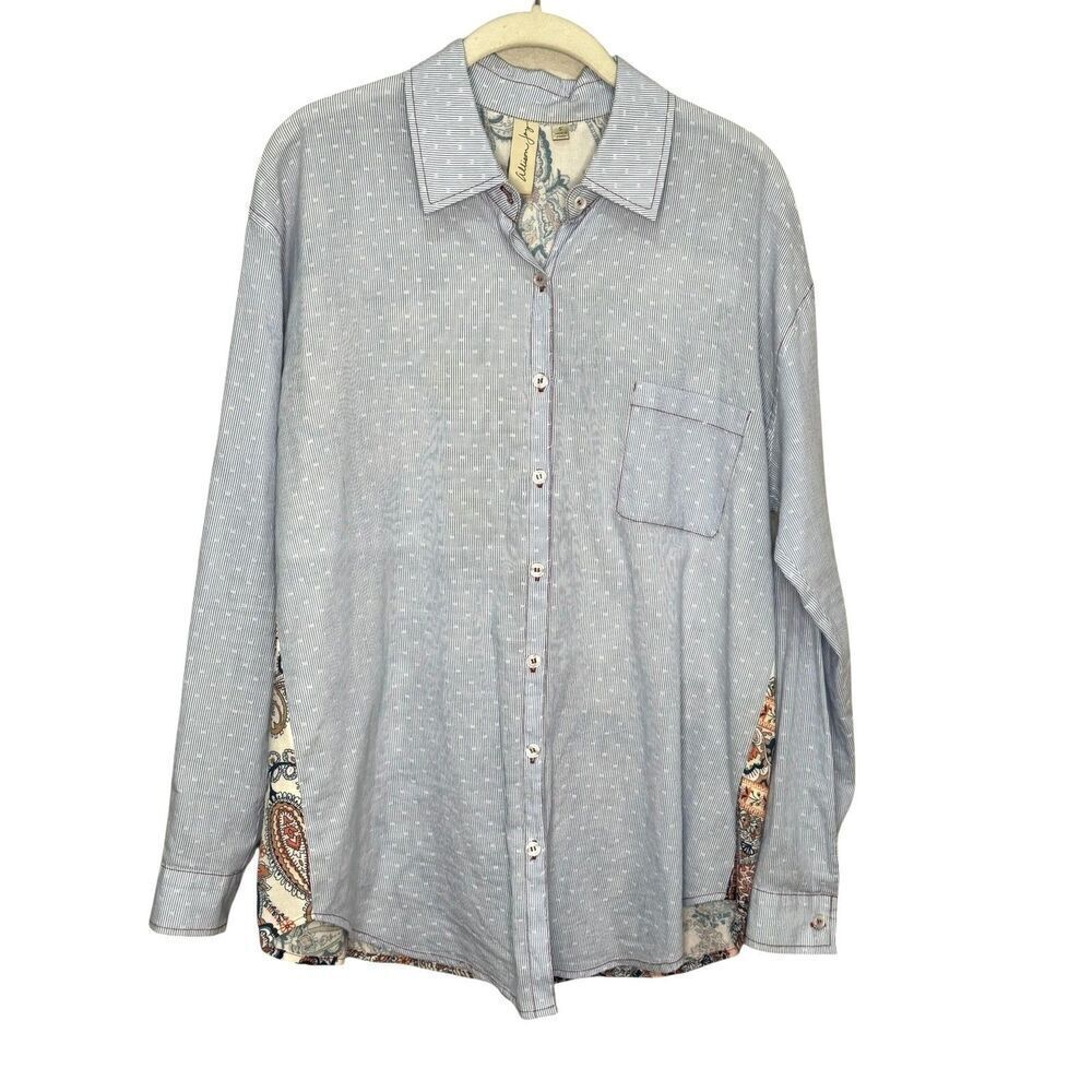 Allison Joy Shirt Womens Small Stripe Paisley Boho Button Up Patchwork Top